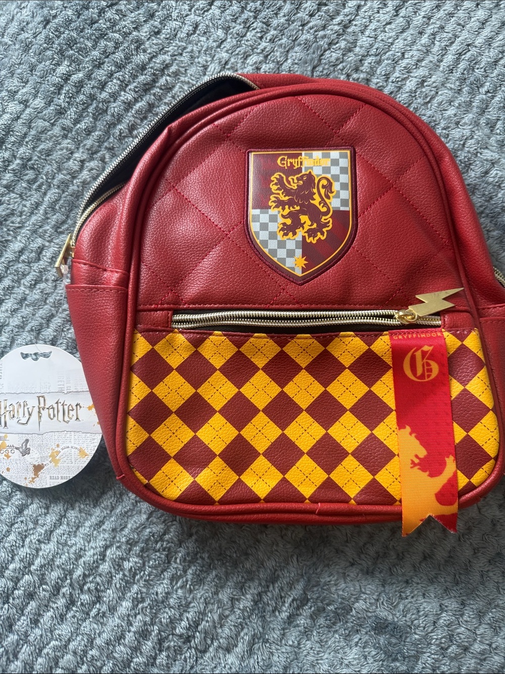 Warner Bros. Red Faux Leather Mini Backpack with Gold Zipper
